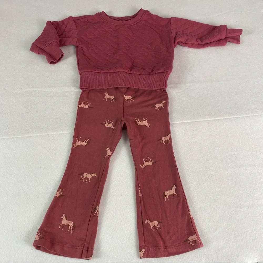 Carter's Burgundy Quilted Sweatshirt & Flare leg Pull on Toddler Girls Size 18m